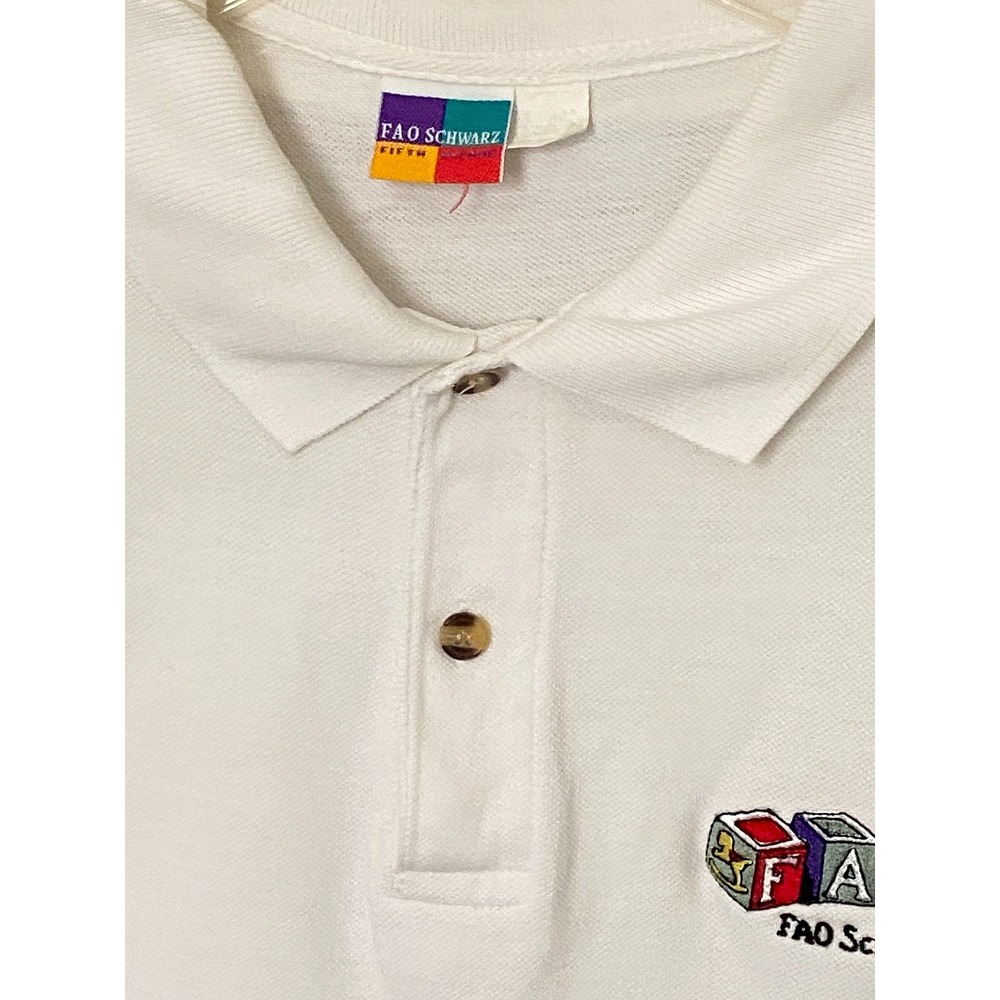 Vtg FAO Schwarz Toy Store ~ Mens White Polo Shirt Embroidered Logo sz XL - Picture 3 of 5